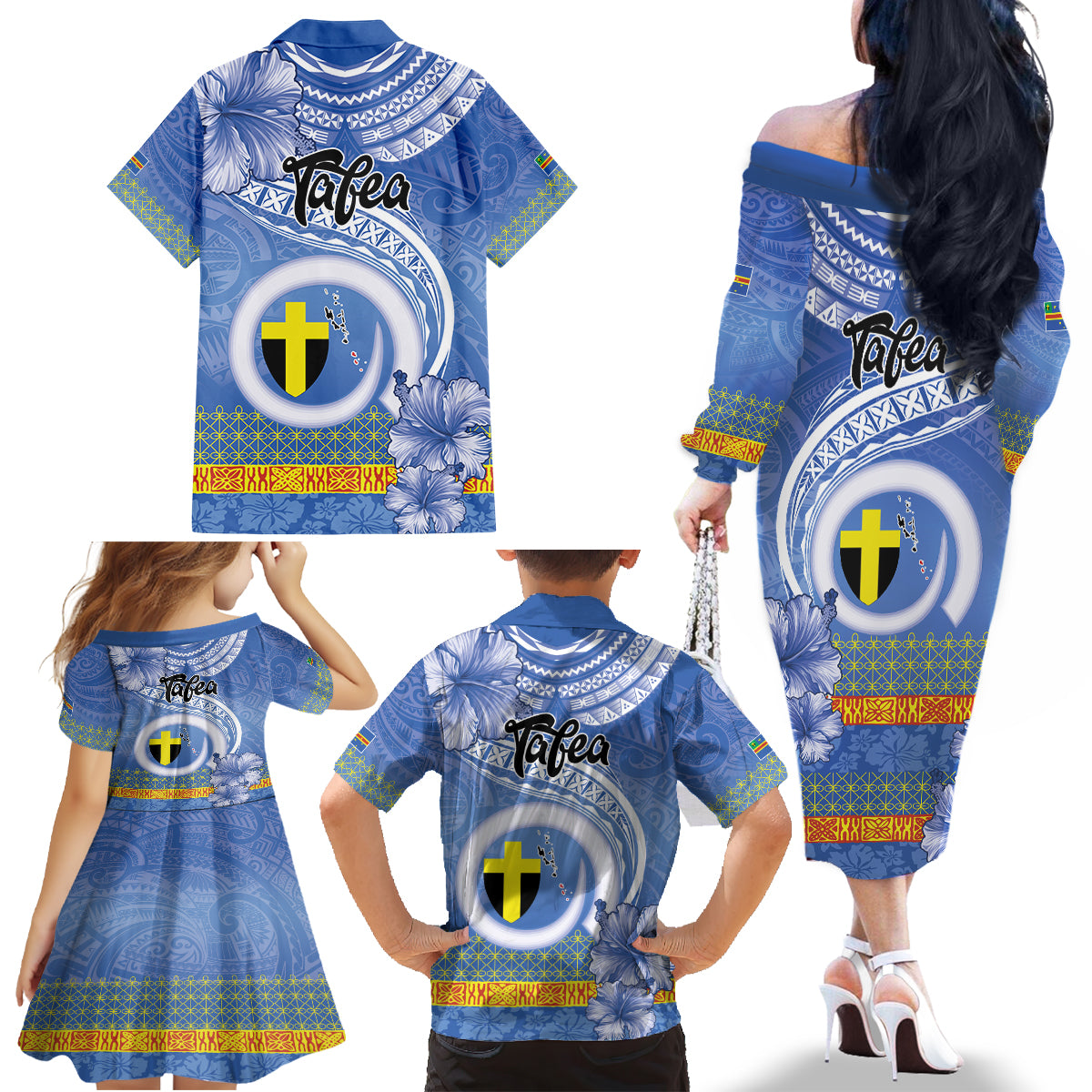Tafea Vanuatu Family Matching Off The Shoulder Long Sleeve Dress and Hawaiian Shirt Hibiscus Sand Drawing with Pacific Pattern LT9 - Polynesian Pride