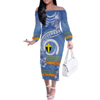 Tafea Vanuatu Family Matching Off The Shoulder Long Sleeve Dress and Hawaiian Shirt Hibiscus Sand Drawing with Pacific Pattern LT9 Mom's Dress Blue Art - Polynesian Pride