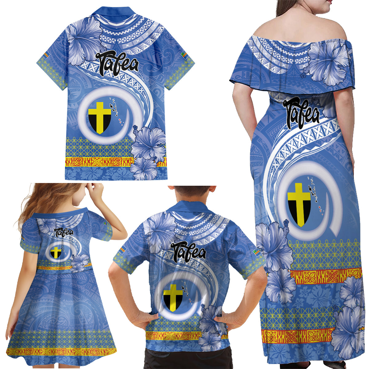 Tafea Vanuatu Family Matching Off Shoulder Maxi Dress and Hawaiian Shirt Hibiscus Sand Drawing with Pacific Pattern LT9 - Polynesian Pride
