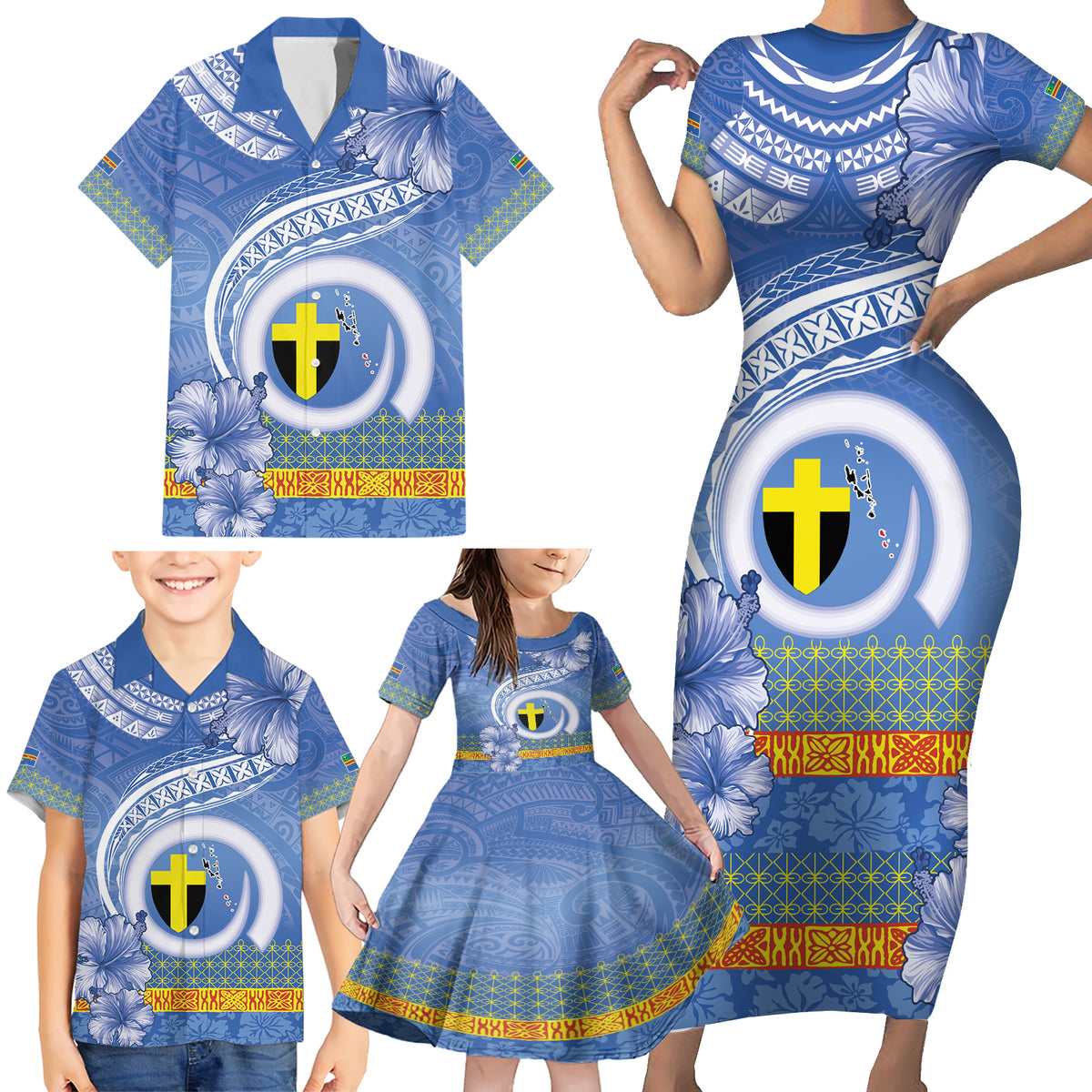 Tafea Vanuatu Family Matching Short Sleeve Bodycon Dress and Hawaiian Shirt Hibiscus Sand Drawing with Pacific Pattern LT9 - Polynesian Pride