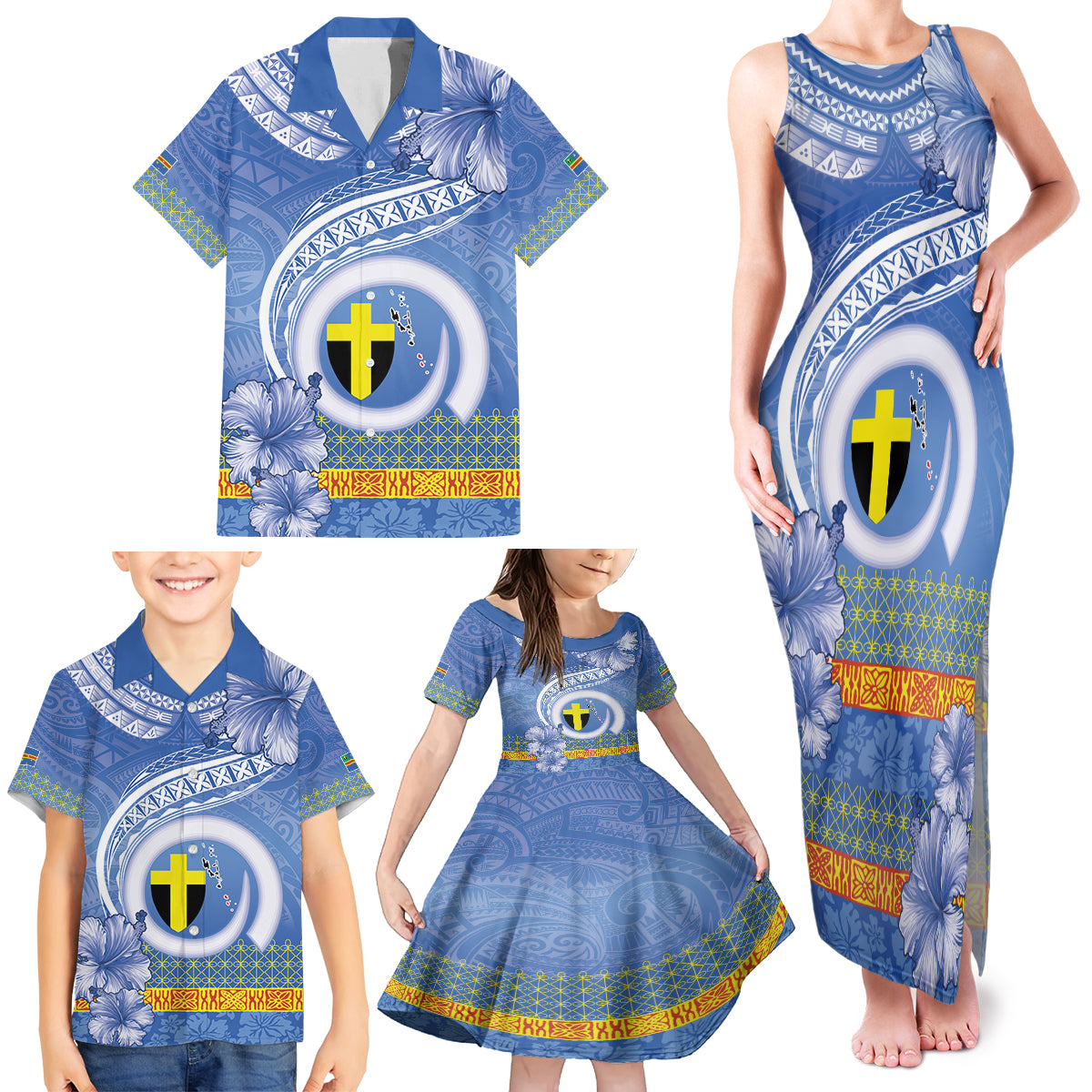 Tafea Vanuatu Family Matching Tank Maxi Dress and Hawaiian Shirt Hibiscus Sand Drawing with Pacific Pattern LT9 - Polynesian Pride