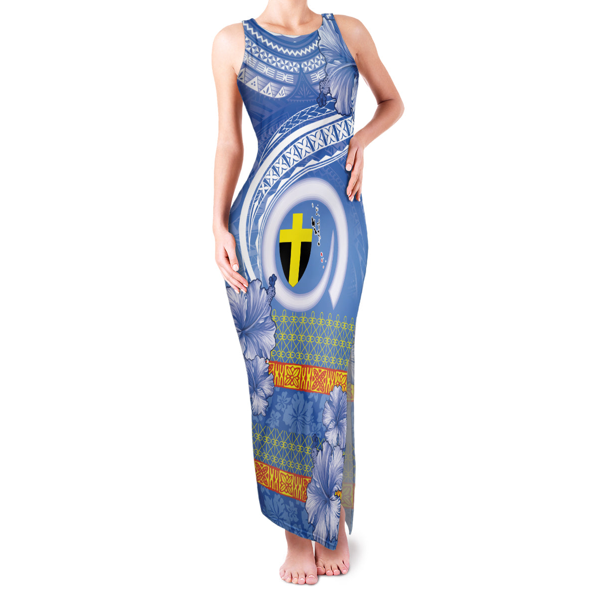 Tafea Vanuatu Family Matching Tank Maxi Dress and Hawaiian Shirt Hibiscus Sand Drawing with Pacific Pattern LT9 Mom's Dress Blue Art - Polynesian Pride