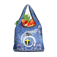 Tafea Vanuatu Grocery Bag Hibiscus Sand Drawing with Pacific Pattern