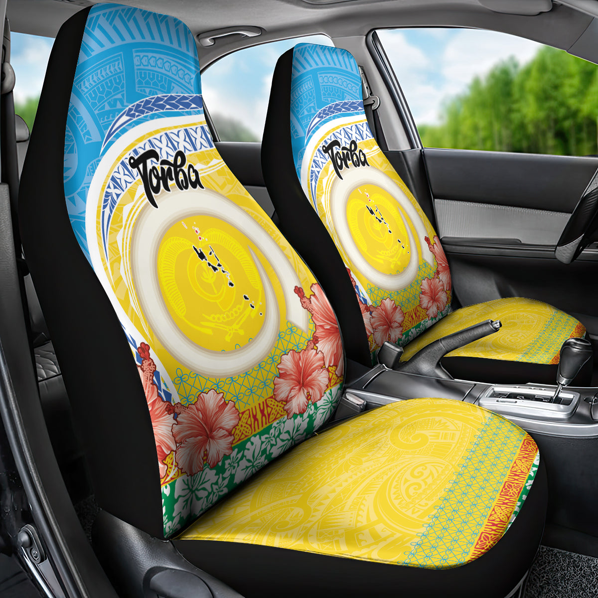 Torba Vanuatu Car Seat Cover Hibiscus Sand Drawing with Pacific Pattern