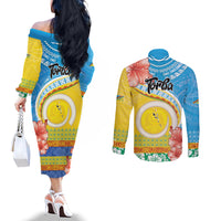 Torba Vanuatu Couples Matching Off The Shoulder Long Sleeve Dress and Long Sleeve Button Shirt Hibiscus Sand Drawing with Pacific Pattern LT9 - Polynesian Pride