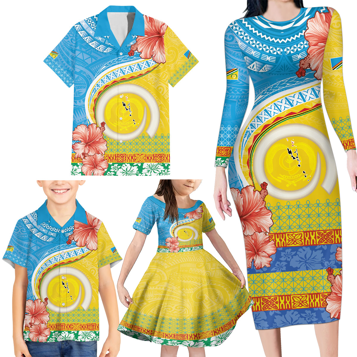 Torba Vanuatu Family Matching Long Sleeve Bodycon Dress and Hawaiian Shirt Hibiscus Sand Drawing with Pacific Pattern LT9 - Polynesian Pride