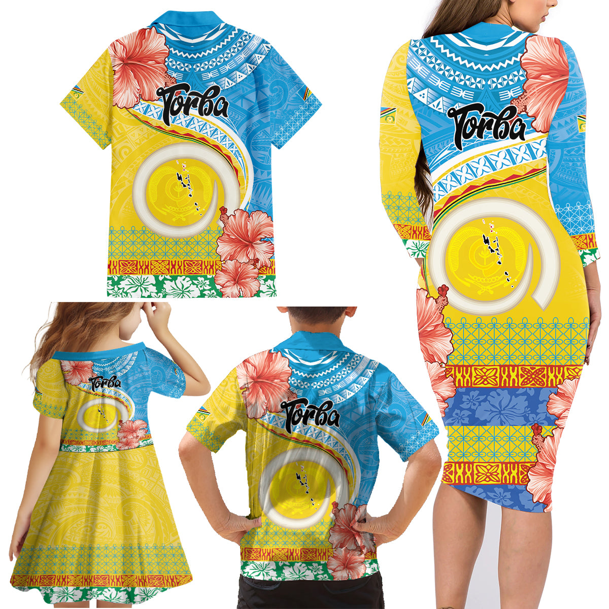 Torba Vanuatu Family Matching Long Sleeve Bodycon Dress and Hawaiian Shirt Hibiscus Sand Drawing with Pacific Pattern LT9 - Polynesian Pride