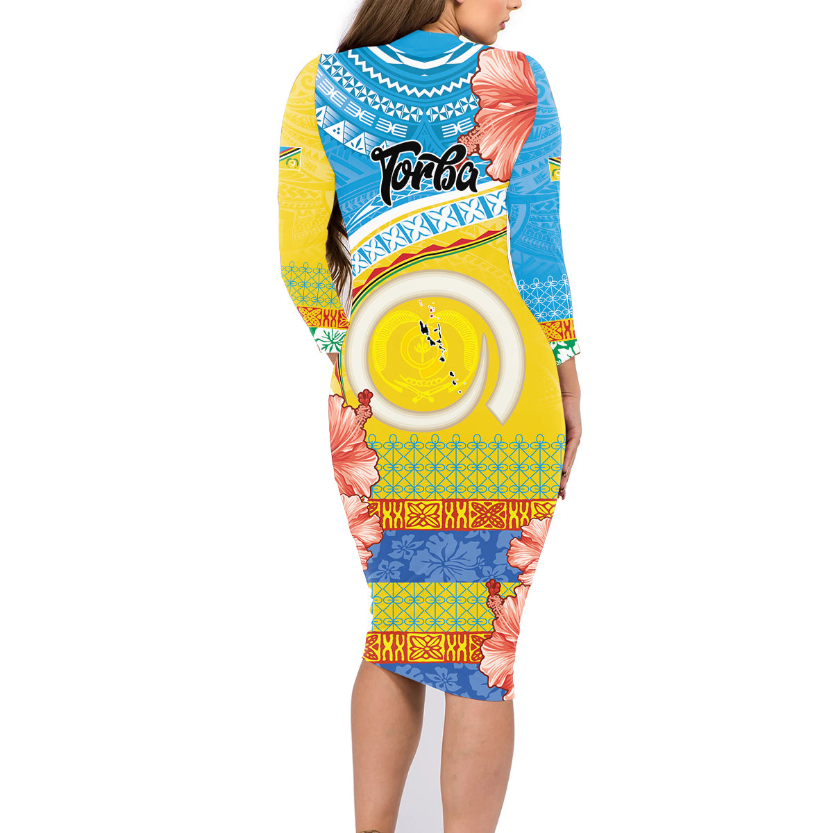 Torba Vanuatu Family Matching Long Sleeve Bodycon Dress and Hawaiian Shirt Hibiscus Sand Drawing with Pacific Pattern LT9 - Polynesian Pride