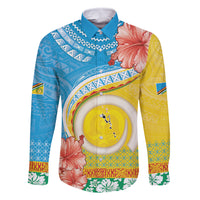 Torba Vanuatu Family Matching Off The Shoulder Long Sleeve Dress and Hawaiian Shirt Hibiscus Sand Drawing with Pacific Pattern LT9 Dad's Shirt - Long Sleeve Green Gold - Polynesian Pride
