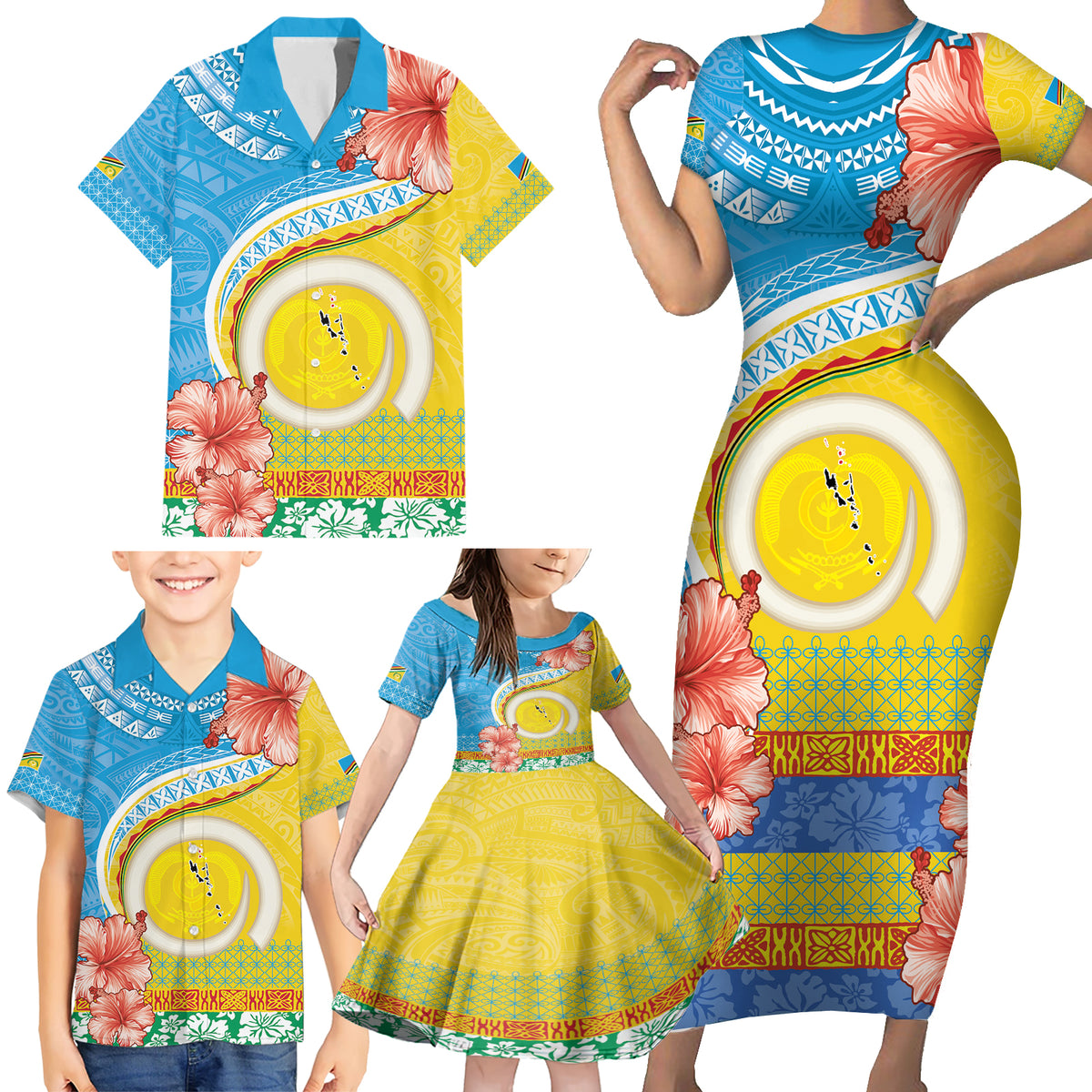 Torba Vanuatu Family Matching Short Sleeve Bodycon Dress and Hawaiian Shirt Hibiscus Sand Drawing with Pacific Pattern LT9 - Polynesian Pride