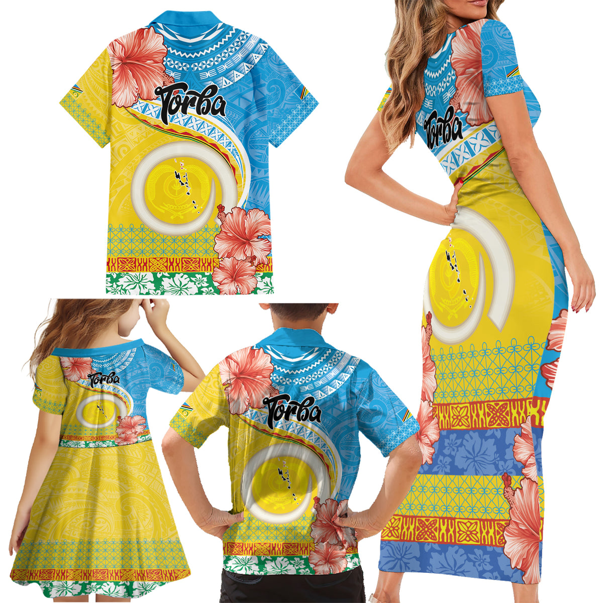Torba Vanuatu Family Matching Short Sleeve Bodycon Dress and Hawaiian Shirt Hibiscus Sand Drawing with Pacific Pattern LT9 - Polynesian Pride