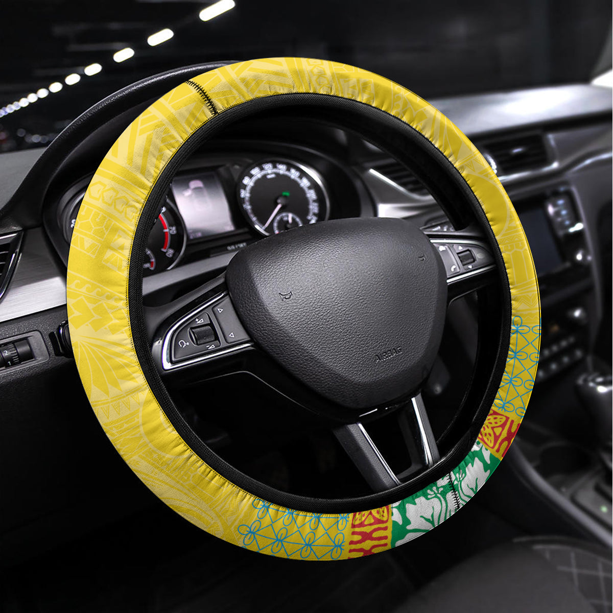 Torba Vanuatu Steering Wheel Cover Hibiscus Sand Drawing with Pacific Pattern