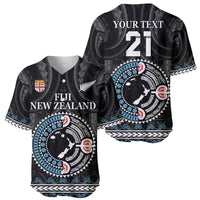 Custom Fiji and New Zealand Baseball Jersey Maori Fern Mix Tapa Tribal Unique LT9 - Polynesian Pride