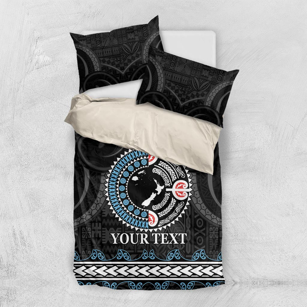 Custom Fiji and New Zealand Bedding Set Maori Fern Mix Tapa Tribal Unique LT9 US Twin 172cm x 218cm Black - Polynesian Pride