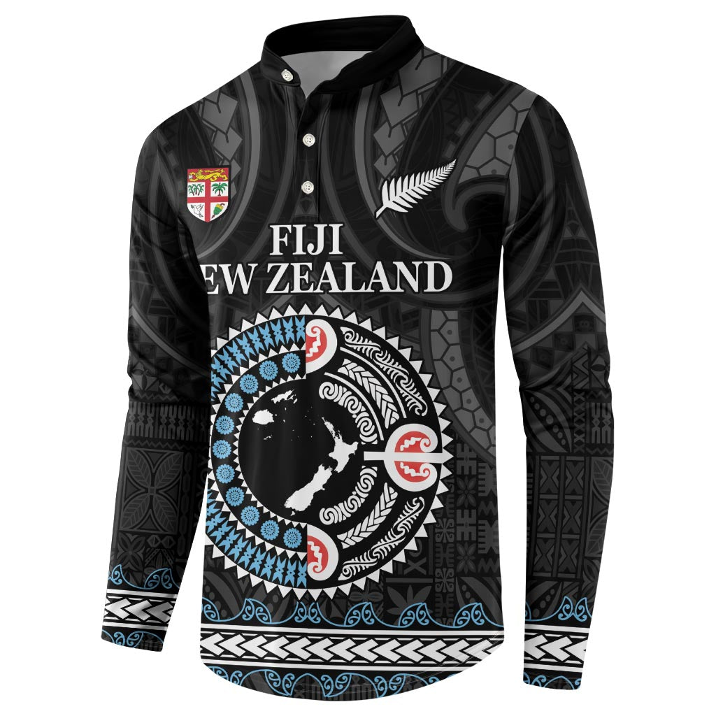 Custom Fiji and New Zealand Button Sweatshirt Maori Fern Mix Tapa Tribal Unique LT9 - Polynesian Pride