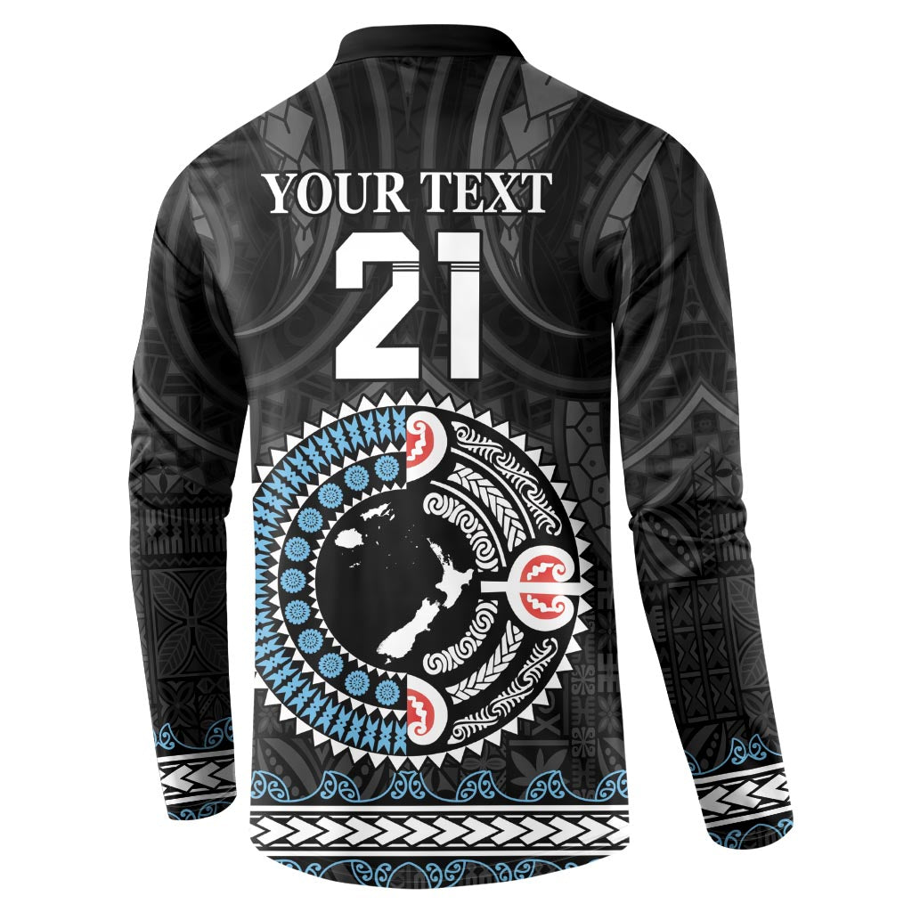 Custom Fiji and New Zealand Button Sweatshirt Maori Fern Mix Tapa Tribal Unique LT9 - Polynesian Pride