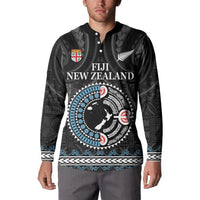 Custom Fiji and New Zealand Button Sweatshirt Maori Fern Mix Tapa Tribal Unique LT9 - Polynesian Pride