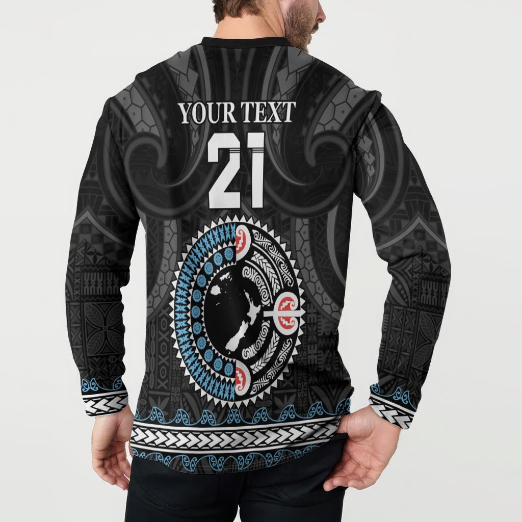 Custom Fiji and New Zealand Button Sweatshirt Maori Fern Mix Tapa Tribal Unique LT9 - Polynesian Pride