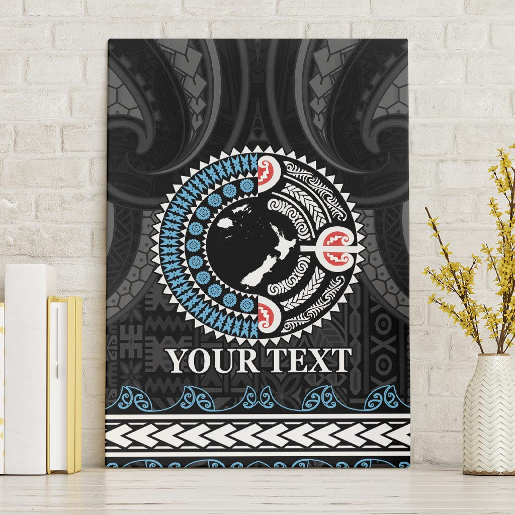 Custom Fiji and New Zealand Canvas Wall Art Maori Fern Mix Tapa Tribal Unique LT9 Without Frame Black - Polynesian Pride