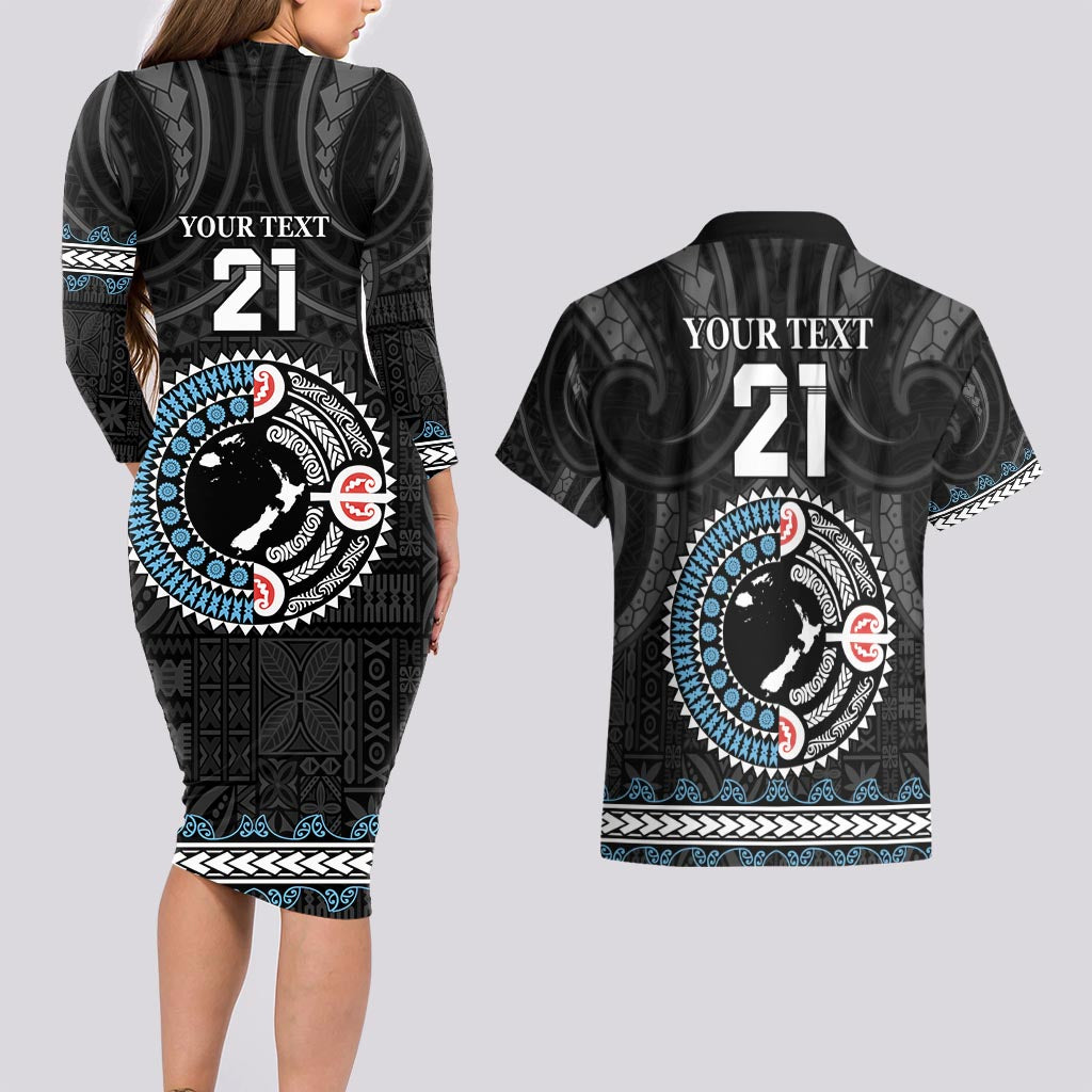 Custom Fiji and New Zealand Couples Matching Long Sleeve Bodycon Dress and Hawaiian Shirt Maori Fern Mix Tapa Tribal Unique LT9 - Polynesian Pride