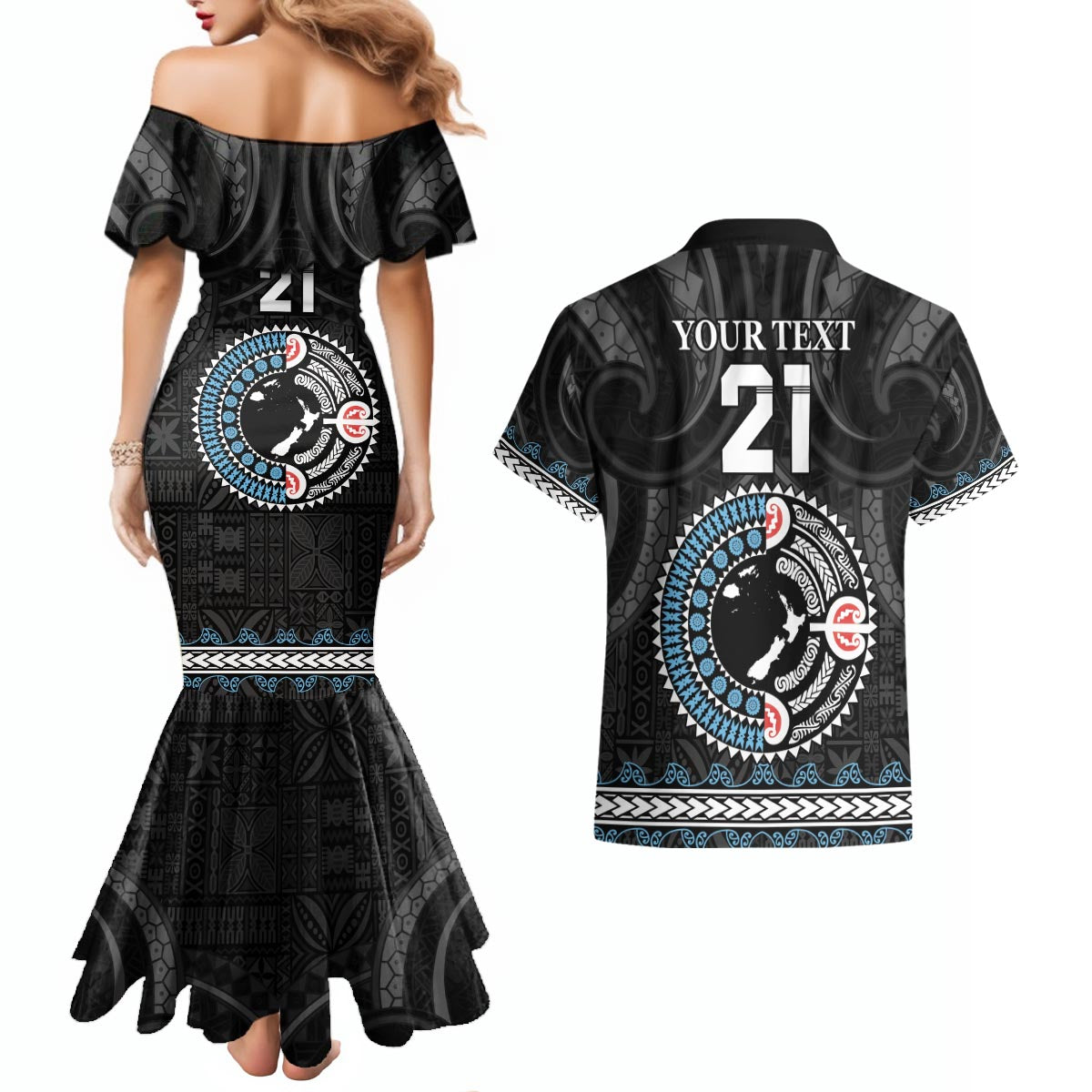 Custom Fiji and New Zealand Couples Matching Mermaid Dress and Hawaiian Shirt Maori Fern Mix Tapa Tribal Unique LT9 - Polynesian Pride