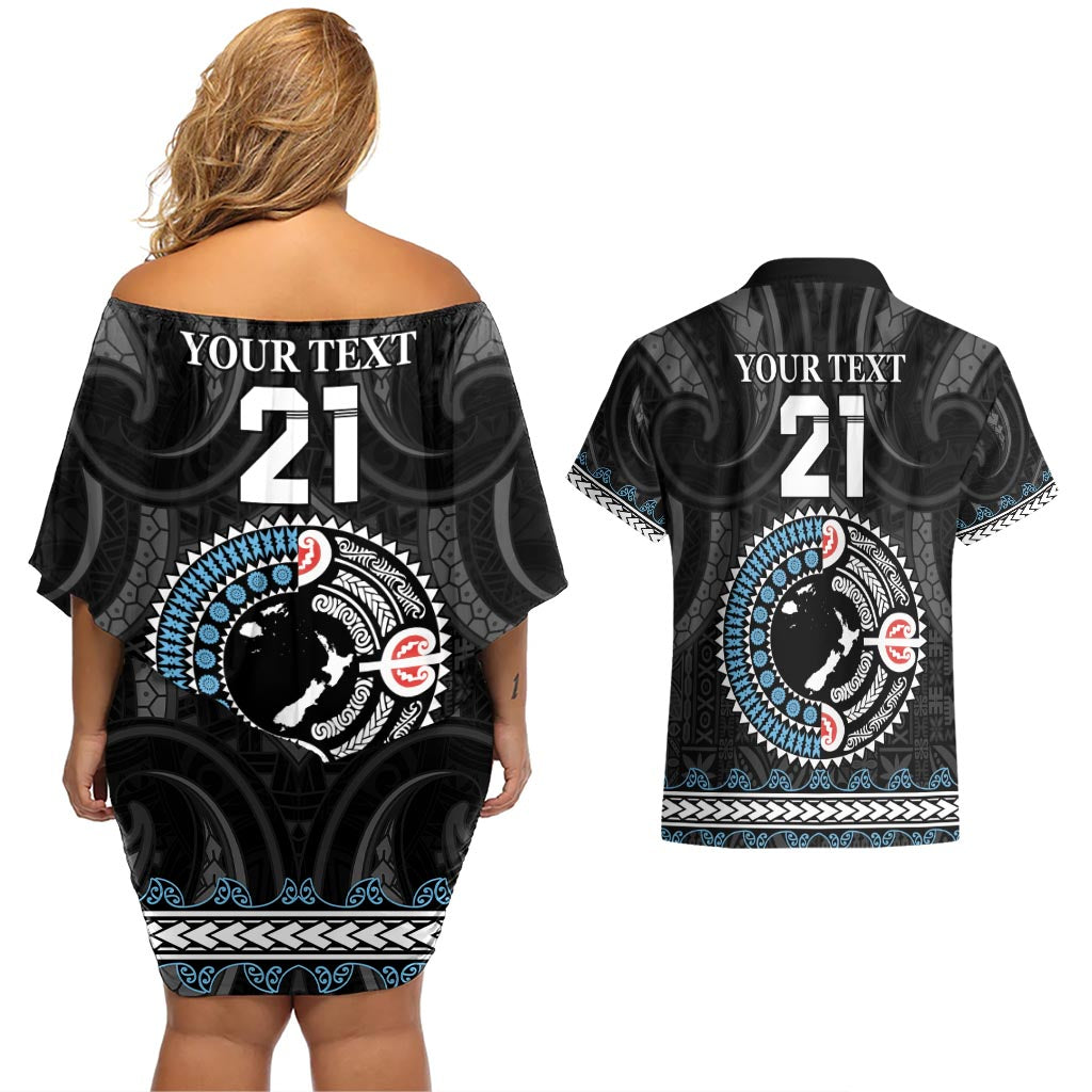 Custom Fiji and New Zealand Couples Matching Off Shoulder Short Dress and Hawaiian Shirt Maori Fern Mix Tapa Tribal Unique LT9 - Polynesian Pride