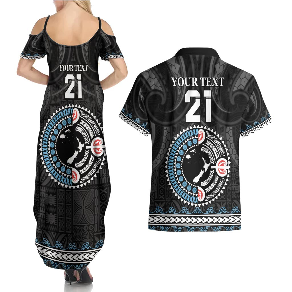 Custom Fiji and New Zealand Couples Matching Summer Maxi Dress and Hawaiian Shirt Maori Fern Mix Tapa Tribal Unique LT9 - Polynesian Pride
