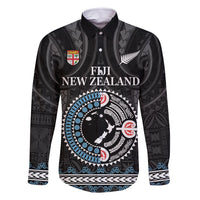 Custom Fiji and New Zealand Family Matching Long Sleeve Bodycon Dress and Hawaiian Shirt Maori Fern Mix Tapa Tribal Unique LT9 Dad's Shirt - Long Sleeve Black - Polynesian Pride