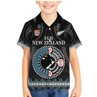 Custom Fiji and New Zealand Family Matching Mermaid Dress and Hawaiian Shirt Maori Fern Mix Tapa Tribal Unique LT9 Son's Shirt Black - Polynesian Pride