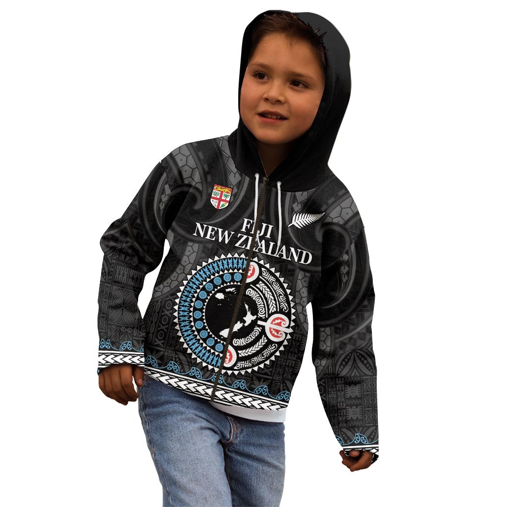 Custom Fiji and New Zealand Kid Hoodie Maori Fern Mix Tapa Tribal Unique LT9 - Polynesian Pride