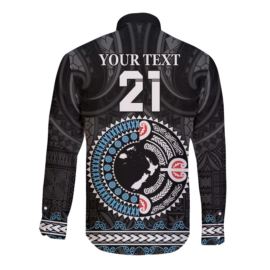 Custom Fiji and New Zealand Long Sleeve Button Shirt Maori Fern Mix Tapa Tribal Unique LT9 - Polynesian Pride
