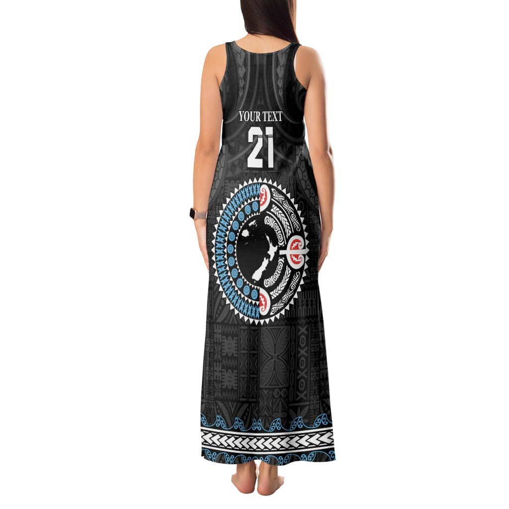 Custom Fiji and New Zealand Tank Maxi Dress Maori Fern Mix Tapa Tribal Unique LT9 - Polynesian Pride