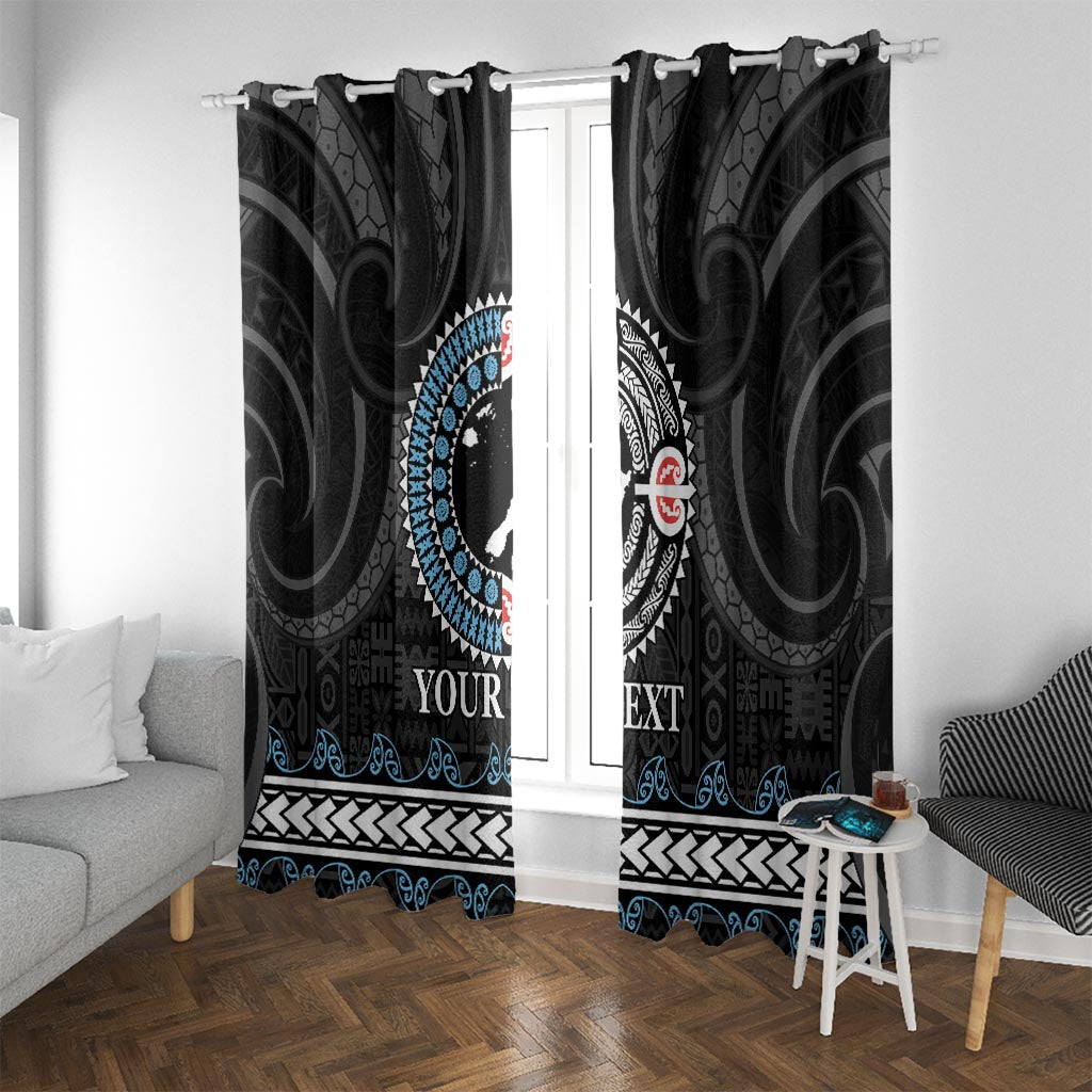 Custom Fiji and New Zealand Window Curtain Maori Fern Mix Tapa Tribal Unique LT9 With Grommets Black - Polynesian Pride