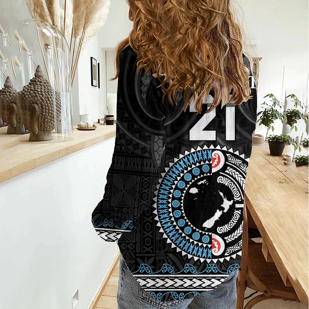 Custom Fiji and New Zealand Women Casual Shirt Maori Fern Mix Tapa Tribal Unique LT9 - Polynesian Pride