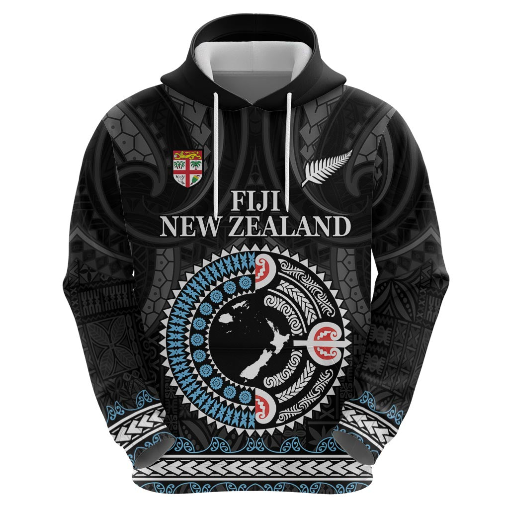 Custom Fiji and New Zealand Zip Hoodie Maori Fern Mix Tapa Tribal Unique LT9 - Polynesian Pride