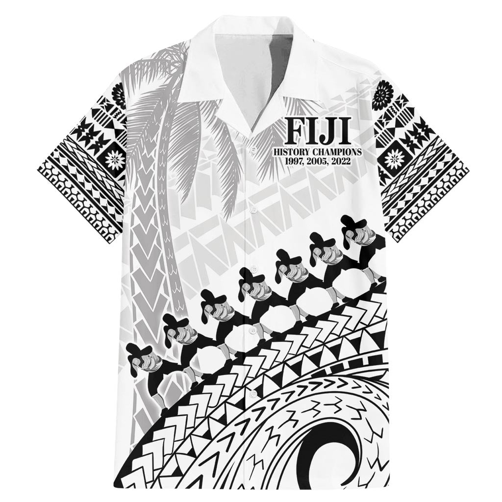 Custom Fiji Rugby Cibi Dance Family Matching Mermaid Dress and Hawaiian Shirt Create History World Cup Sevens LT9 Dad's Shirt - Short Sleeve White - Polynesian Pride