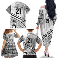 Custom Fiji Rugby Cibi Dance Family Matching Off The Shoulder Long Sleeve Dress and Hawaiian Shirt Create History World Cup Sevens LT9 - Polynesian Pride