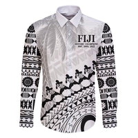 Custom Fiji Rugby Cibi Dance Family Matching Off The Shoulder Long Sleeve Dress and Hawaiian Shirt Create History World Cup Sevens LT9 Dad's Shirt - Long Sleeve White - Polynesian Pride