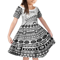 Custom Fiji Rugby Cibi Dance Family Matching Off Shoulder Maxi Dress and Hawaiian Shirt Create History World Cup Sevens LT9 Daughter's Dress White - Polynesian Pride