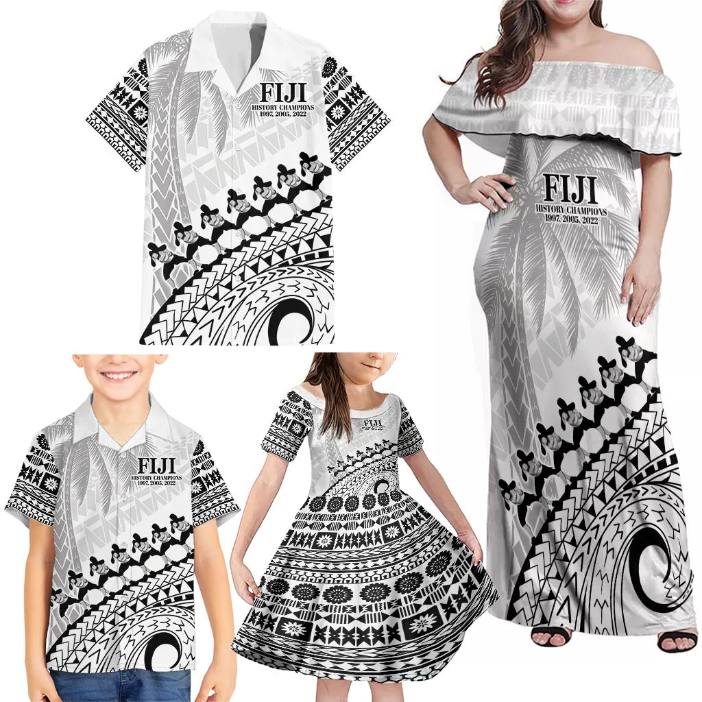 Custom Fiji Rugby Cibi Dance Family Matching Off Shoulder Maxi Dress and Hawaiian Shirt Create History World Cup Sevens LT9 - Polynesian Pride
