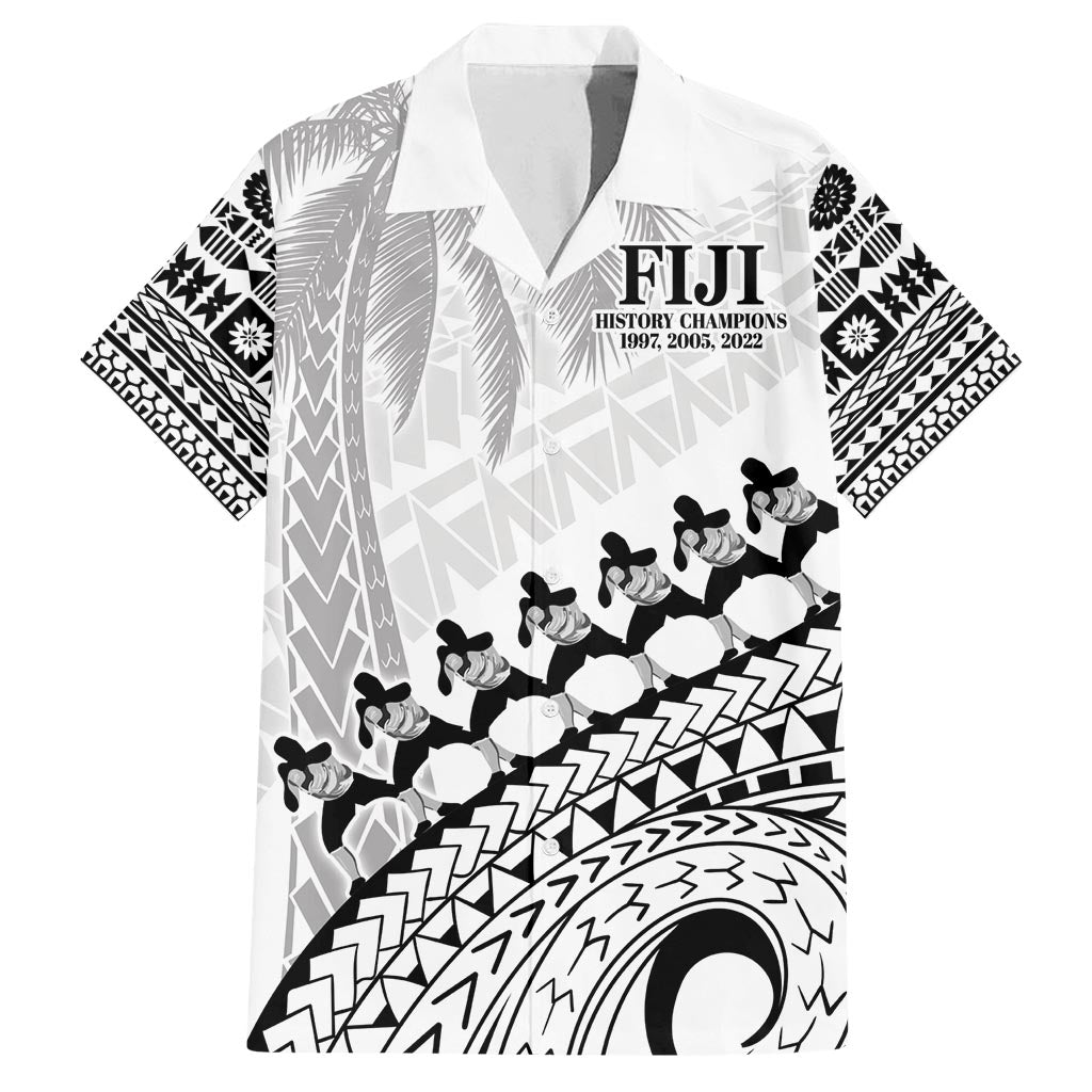 Custom Fiji Rugby Cibi Dance Family Matching Off Shoulder Maxi Dress and Hawaiian Shirt Create History World Cup Sevens LT9 Dad's Shirt - Short Sleeve White - Polynesian Pride