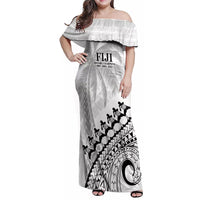 Custom Fiji Rugby Cibi Dance Family Matching Off Shoulder Maxi Dress and Hawaiian Shirt Create History World Cup Sevens LT9 Mom's Dress White - Polynesian Pride