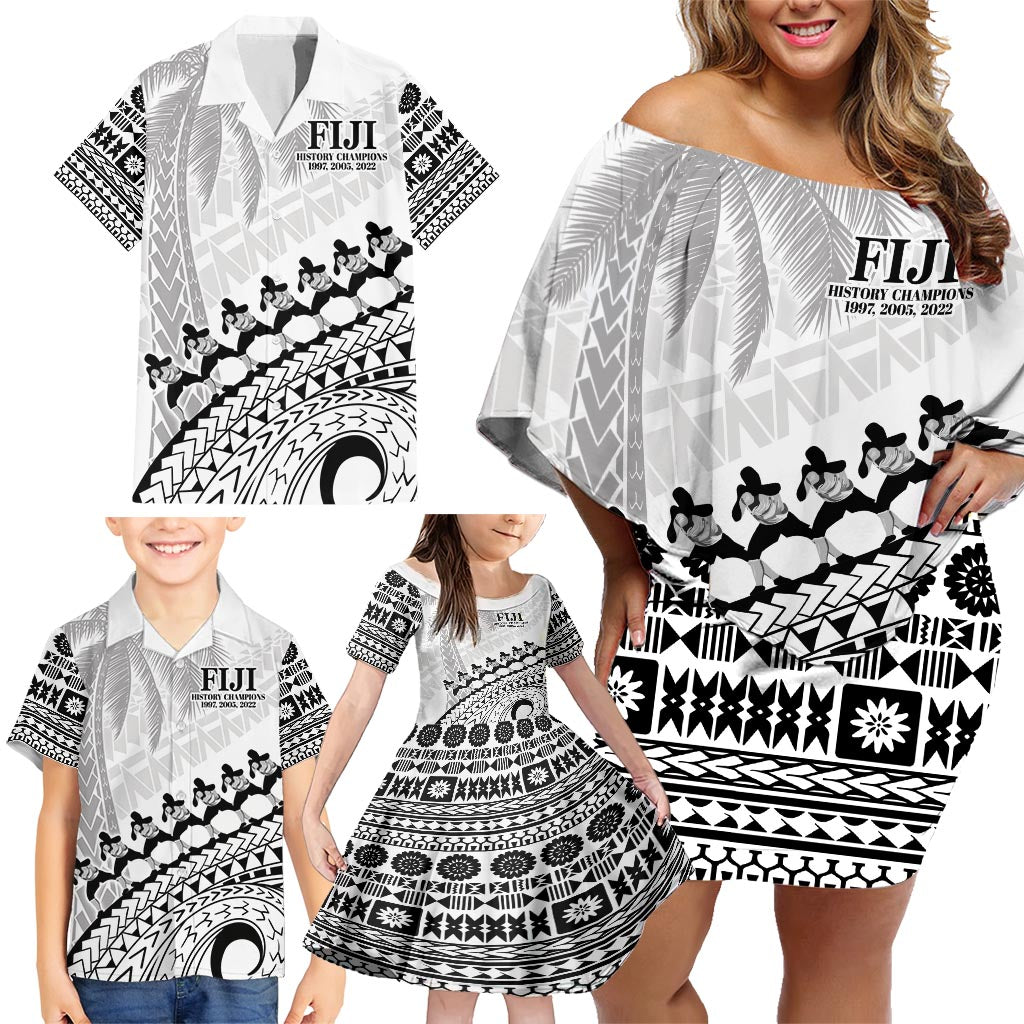 Custom Fiji Rugby Cibi Dance Family Matching Off Shoulder Short Dress and Hawaiian Shirt Create History World Cup Sevens LT9 - Polynesian Pride