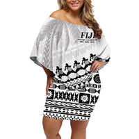 Custom Fiji Rugby Cibi Dance Family Matching Off Shoulder Short Dress and Hawaiian Shirt Create History World Cup Sevens LT9 Mom's Dress White - Polynesian Pride