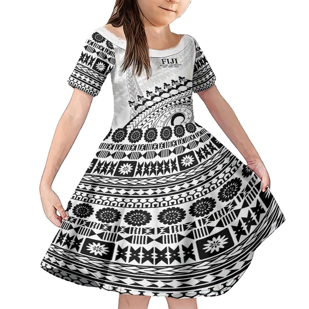 Custom Fiji Rugby Cibi Dance Family Matching Summer Maxi Dress and Hawaiian Shirt Create History World Cup Sevens LT9 Daughter's Dress White - Polynesian Pride