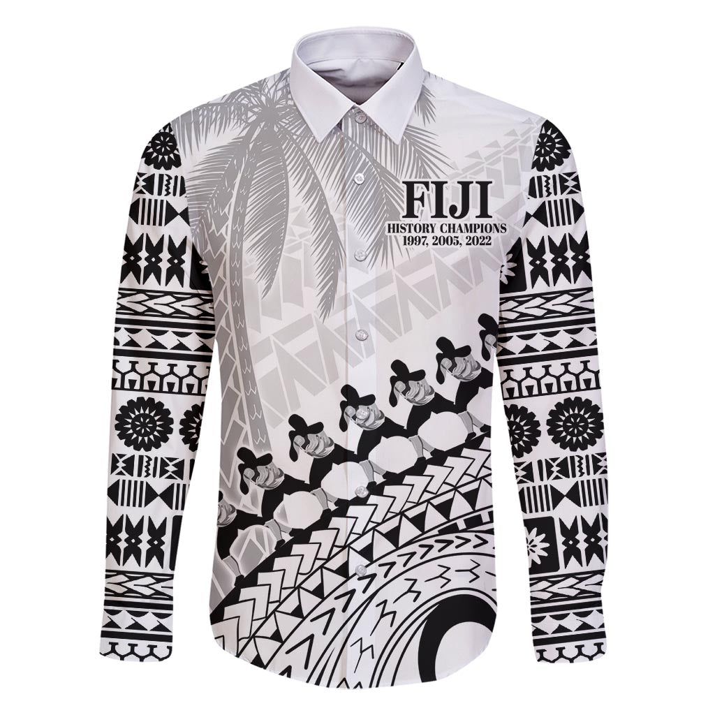 Custom Fiji Rugby Cibi Dance Family Matching Summer Maxi Dress and Hawaiian Shirt Create History World Cup Sevens LT9 Dad's Shirt - Long Sleeve White - Polynesian Pride