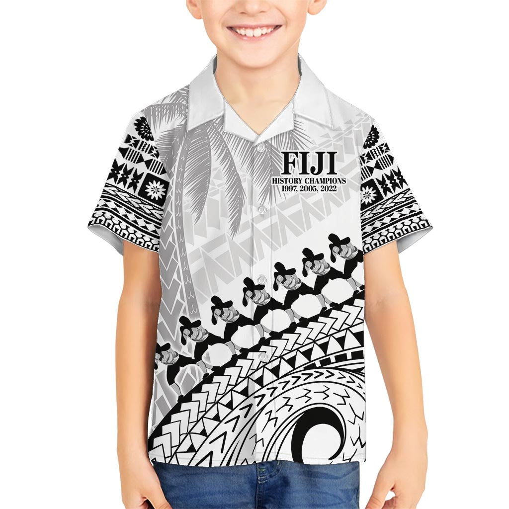 Custom Fiji Rugby Cibi Dance Family Matching Summer Maxi Dress and Hawaiian Shirt Create History World Cup Sevens LT9 Son's Shirt White - Polynesian Pride