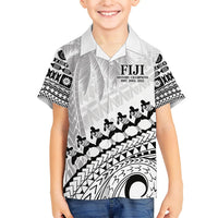 Custom Fiji Rugby Cibi Dance Family Matching Tank Maxi Dress and Hawaiian Shirt Create History World Cup Sevens LT9 Son's Shirt White - Polynesian Pride