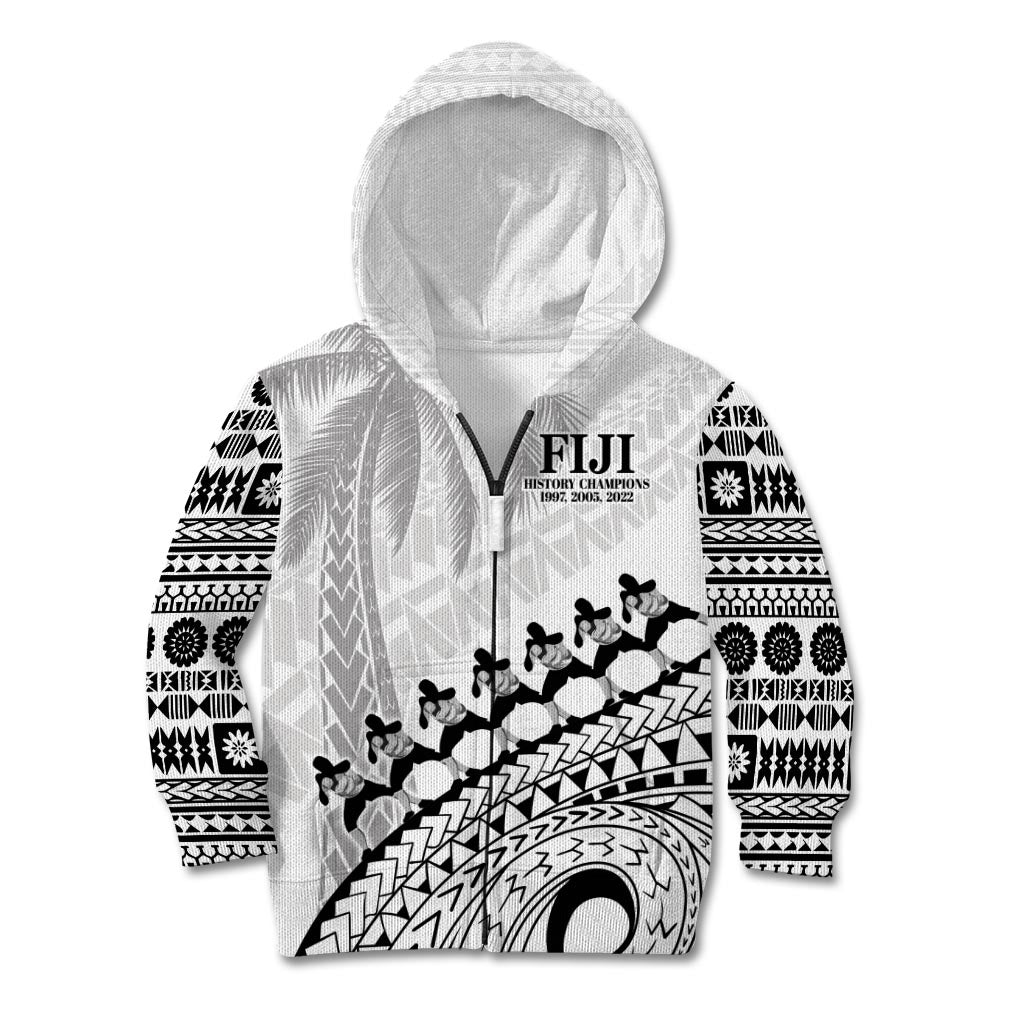 Custom Fiji Rugby Cibi Dance Kid Hoodie Create History World Cup Sevens LT9 Zip Hoodie White - Polynesian Pride