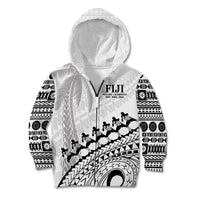 Custom Fiji Rugby Cibi Dance Kid Hoodie Create History World Cup Sevens LT9 Zip Hoodie White - Polynesian Pride